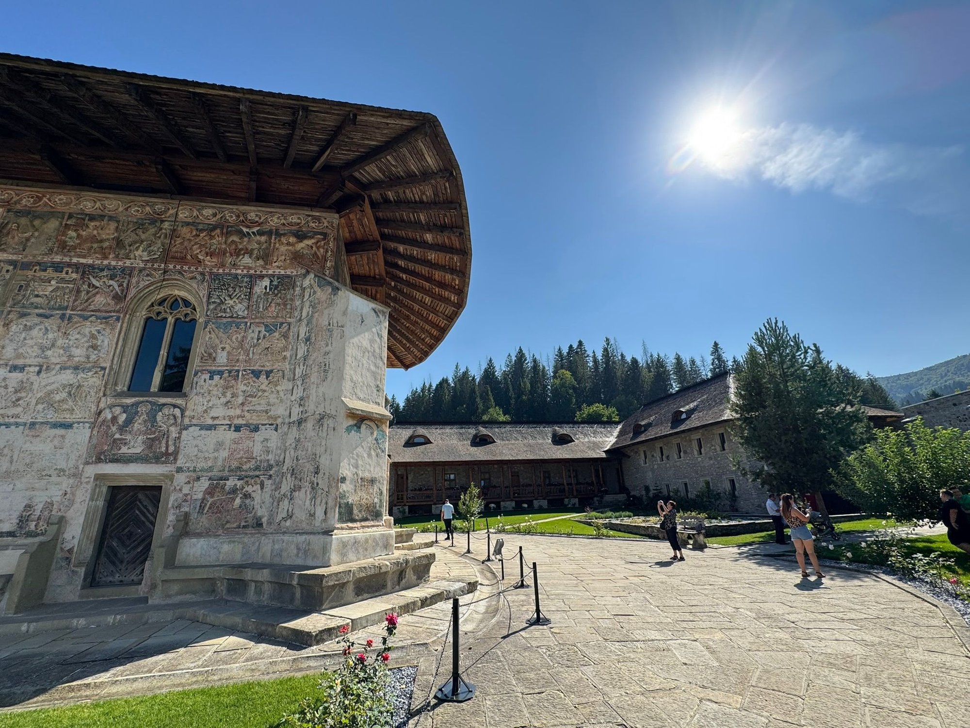 This photo shows the colossal eaves that protect the paintings from the weather.