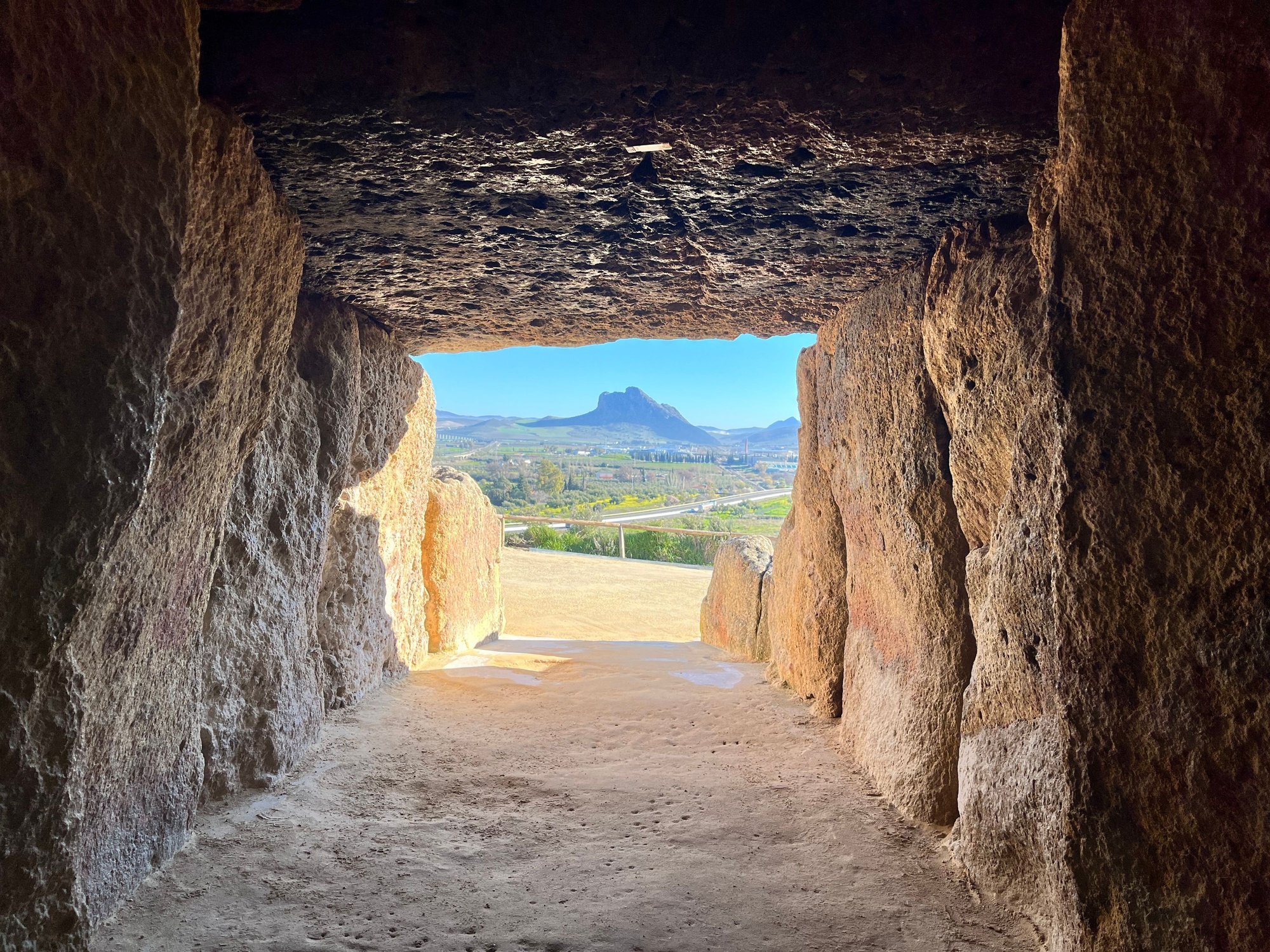 Looking out from the interior of Menga dolmen, La Peña is in perfect alignment