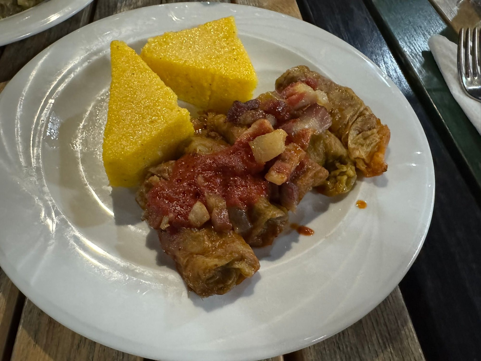 I had stuffed cabbage (golompki in Polish) with polenta . . .