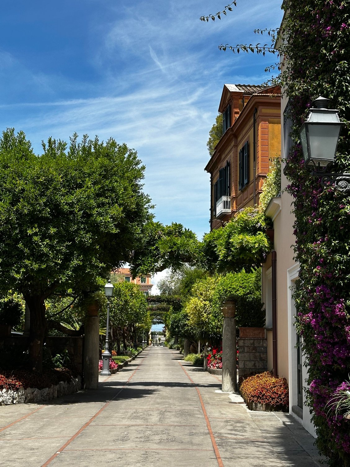 Entrance to the hotel, at the end of a long pathway leading from Piazza Tasso