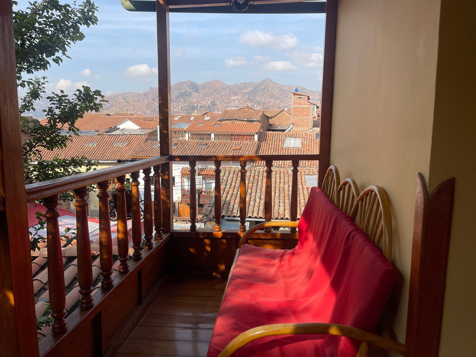 Outside our room, sitting area on the corridor with a beautiful view of history Cusco