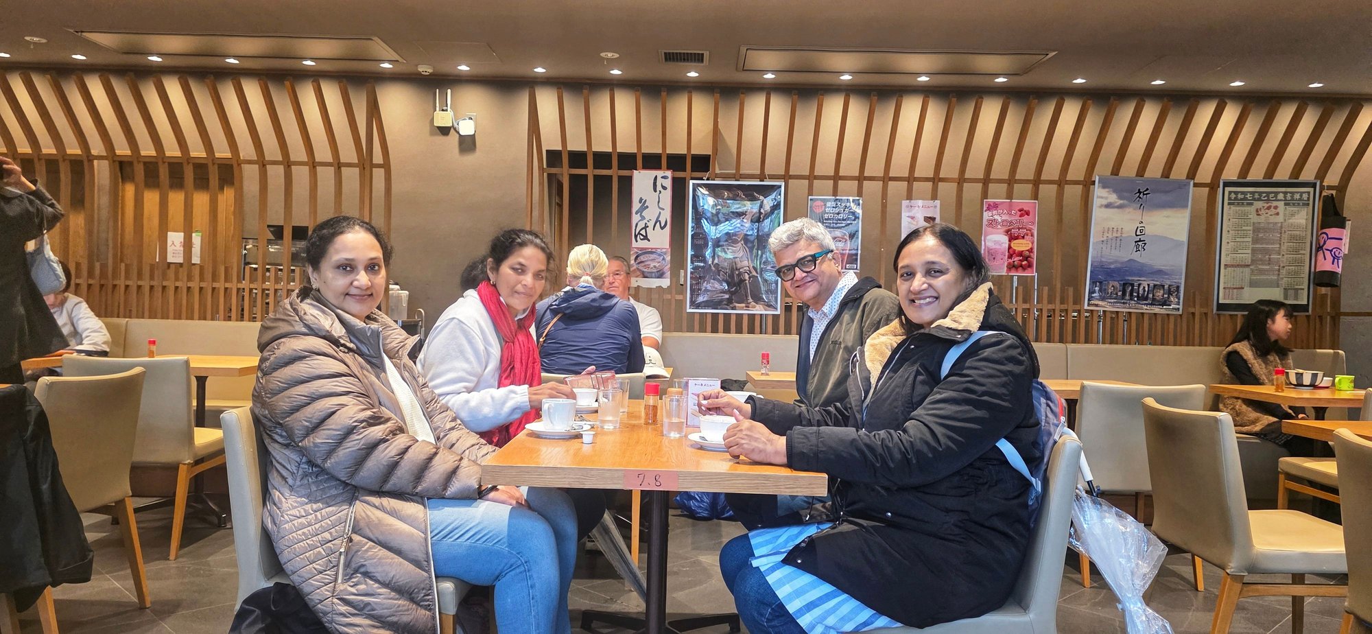 Hot coffee with friends on a cold rainy day 