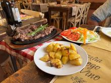 Our delicious steak dinner with roasted potatoes and a salad.