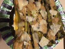 Leeks with creamy mustard sauce.