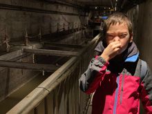 Standing next to the sewer