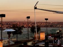 Swiss hotel rooftop at sunset 