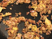 
Chunky bacon,  artichoke hearts, vidalia onions and mushrooms cooked very dry with the addition of some of the leftover seasoned flour