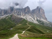 Sassolungo and Sassopiatto. Val Gardena is on the other side - could be reached by trail from here.