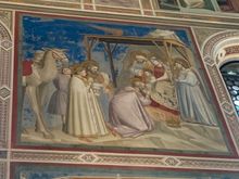 The Magi Worshipping the Baby Jesus while Halley’s Comet passes over.  Fresco by Giotto.  Capella degli Scrovegni