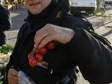 We shopped at the modest Minori market twice in two weeks. It was located on the lungomare and as with other such markets, was a mix of food plus clothing vans and such. Celebrity chef Luigi Cerri was curious about that (we were the only tourists there) and approached for a chat. Without prompt, he posed with tomatoes for a photo.