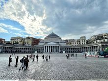 Piazza Del Plebiscito, Basilica di San Francesco di Paola, built originally as a tribute to the emperor Napoleon in the early 19th C, finished by 1816 and converted to a church. 