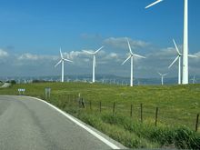 Landscape en route to Zahara from near Vejer.  The wind turbines look like sculptures and there are hundreds upon hundreds of them in this wind-lashed zone.