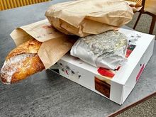 Our goodies.  Roasted chicken, baguette natural, goat cheese and salami