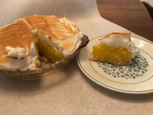 We felt good enough to make this today. Muy Aunt Bettys recipe (Uncle Lyles wife) made in my grandmas glass pie dish.