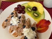 Waffles and fruit at the Homeport Historic B&B in St. John