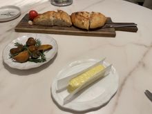 From top:  Incredible "coca" bread; rovereto mushrooms, in season just now, offered as a complimentary entrante; Ailioli for the bread..oh, my!!