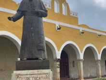 Statue of Pope John Paul Ringo who visited in 1993. Many say that his visit is why the city is all yellow.  The convent is still in pretty good condition but the yellow of the rest of Izamal has lost a bit of it's luster!