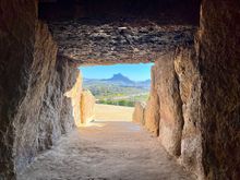 Looking out from the interior of Menga dolmen, La Peña is in perfect alignment