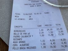 The bill, with one glass of Albarino, a bottle of water:

54.10euro.  Recommended.
