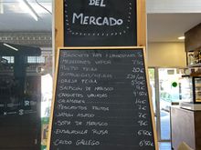 Menu of one of the market bars.....welcoming and well-priced options for eating in O"Grove; market remains open until about 13:00.