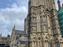 Wells Cathedral with scaffolding on the right.