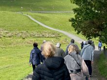 Us, starting up the hill.  We are headed to the trees in the top middle of the picture.  Sure glad I'm not a Roman in armour.