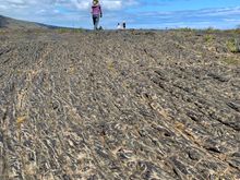 We are hiking a mile to the famous petroglyphs off the Chain of Craters Road but we were majorly underwhelmed.