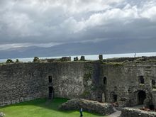 Beaumaris castle - view from the ramparts looking over Menai Strait