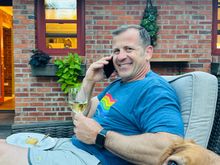 Nathan turned 49 yesterday. He’s on the phone with his mom. Kate made lemon pistachio bars (so good). (And Bad Molly)