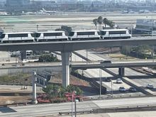 This is the new shuttle that will connect LAX with the rest of LA.  It was just opened and it happened because we are getting ready for the Olympics