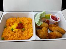 The chicken was cold but very good and the rice was nice. I think it cost about $6