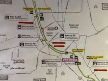 Bike path along the LA River marked by the green lines.