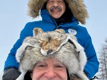 A selfie while dog sledding