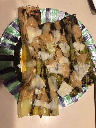 Leeks with creamy mustard sauce.