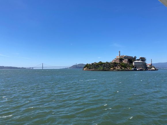 on approach to Alcatraz with Golden Gate bridge in the background