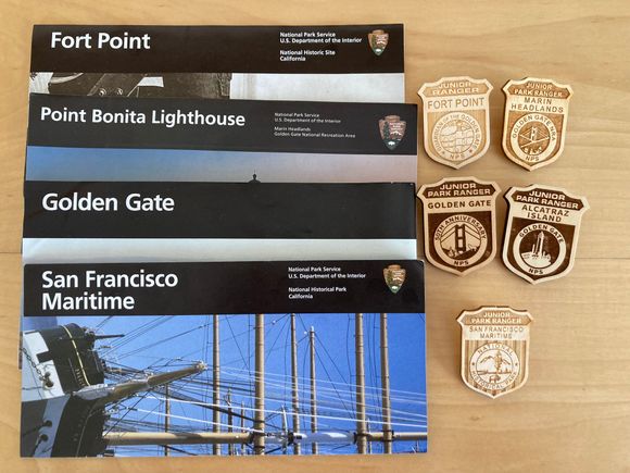 5 junior ranger badges earned on this trio, including the special 50th anniversary of Golden Gate Park 