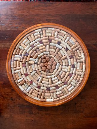 Champagne corks (cut in half) in the middle.