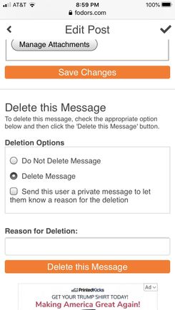 Ok, posted the screen shot from my iPad . The delete message button is there, as it has been for ages. If you click it it goes to error message. Perhaps it could either be removed or activated.
