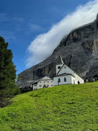 The Sanctuary of Santa Croce sits on a site with a long religious history—once a pagan place of worship in pre-Christian times. Records suggest a church has been on this site since the late 1400s. The church gives its name to the mountain above. It is a popular pilgramage site even today. 