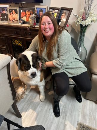 My cousin has 3 dogs. This is the largest 