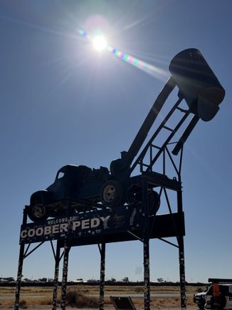 Coober Pedy sign with "blower" - basically a vacuum cleaner used to pull opal-bering rocks and dirt out of opal mines
