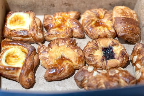 A variety of shapes and filling of Danish