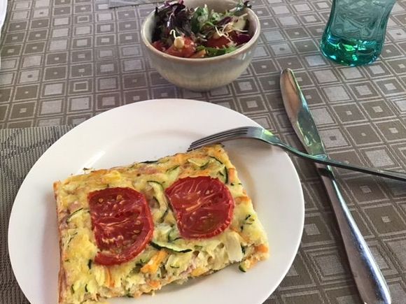 I made a veggie slice and salad for dinner 