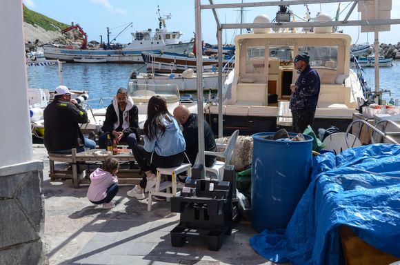 Extended family gathering by the waterfront. 