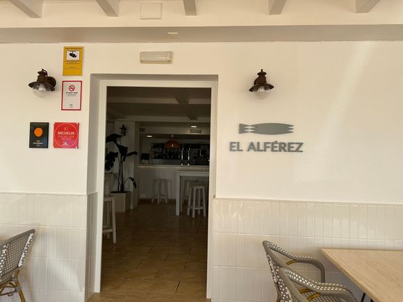Entrance to dining room of Restaurant, EL ALFEREZ, one of El Palmar's vaunted addresses for seafood.