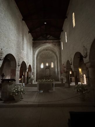 San Giorgio church - built in the 10th century - our guide told us weddings are still held here despite the renovations - hence the flowers