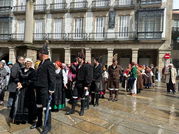 Wending through the casco historic from the Plaza de Cervantes in Santiago.   I think we were some of the only tourists jot here for the Camino!!  We met folks from all over.  Some on tours where their luggage was carted from place to place in a van.  Others who slept rough (and looked it!!).  One man from Maine had just completed his 23rd Pilgrimage but he still did not know a lick of Spanish (or Gallego!!).
