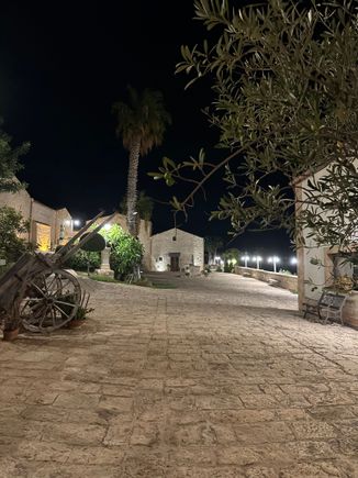 Nighttime photo of our lodgings, Silva Suri.  Owned by the brother of Laura, who owns SABBINIRICA in Ragusa Ibla, where we stayed four nights last May.