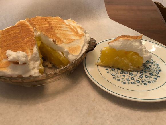 We felt good enough to make this today. Muy Aunt Bettys recipe (Uncle Lyles wife) made in my grandmas glass pie dish.