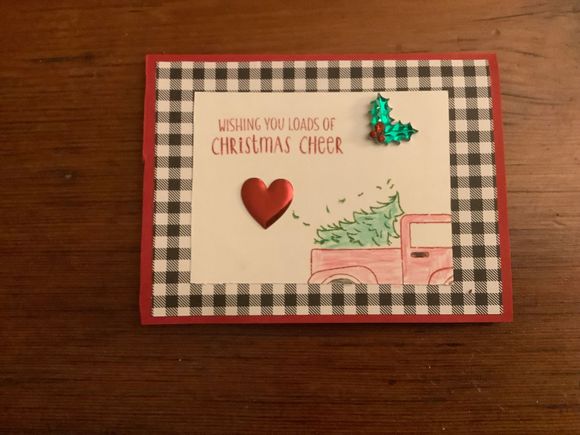 I might use this for the cards I send. But purpose was to show using only part of a stamp plus since two stamps both used red ink I set up the Misti stamp positioner with both so they learned how the stamp positioner is used. Plus theymgot to add sparkly stickons.